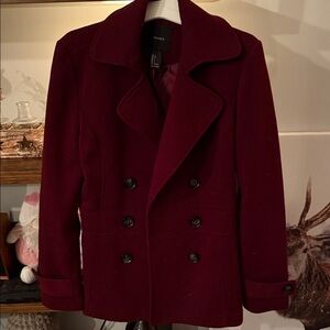 Burgundy Double-Breasted Peacoat